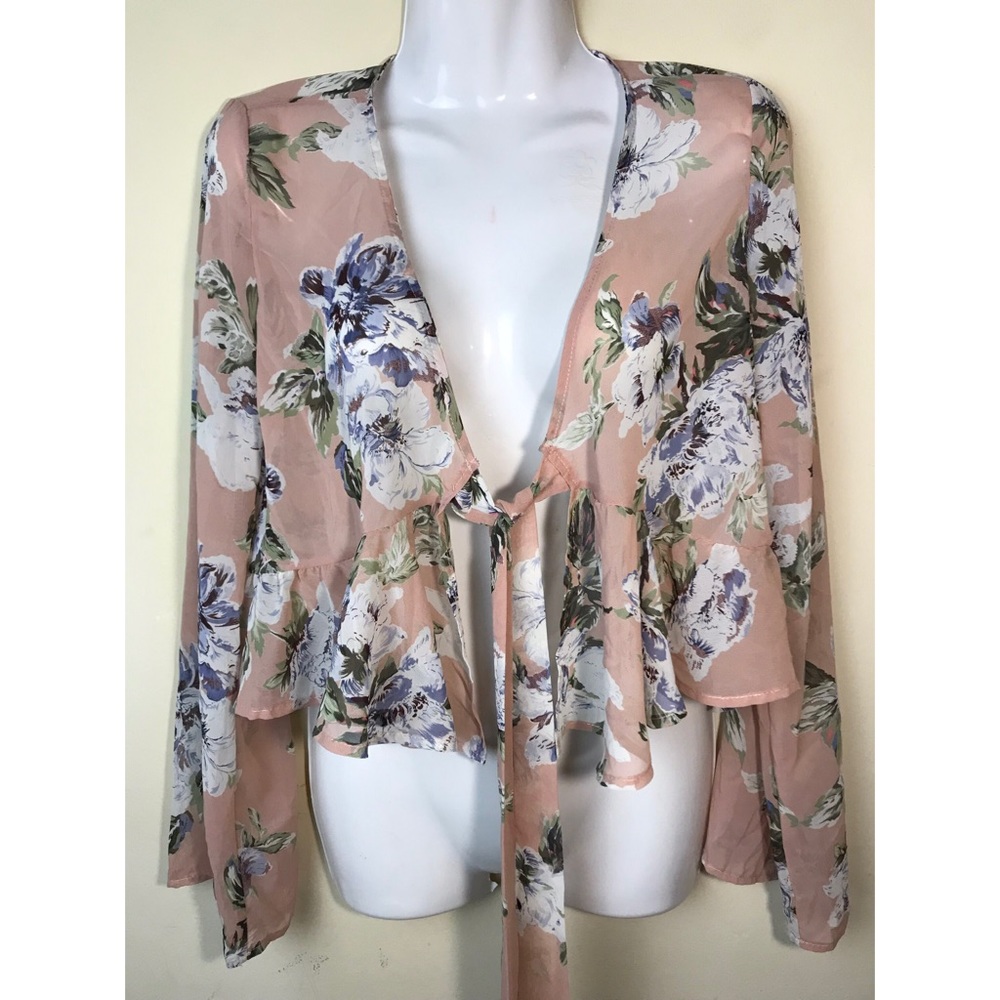 Peach Love Sheer Floral Bell Sleeve Top